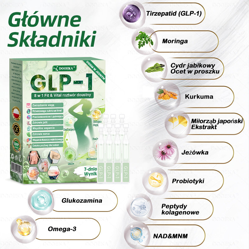 💥 DOOEKA® GLP-1 8 w 1 Fit & Vital roztwór doustny – Raz dziennie, widoczne zmiany w ciągu 7 dni / W przypadku otyłości, zdrowia serca i układu krążenia, cukrzycy, bezdechu sennego, zdrowia jelit, problemów ze stawami i wielu innych