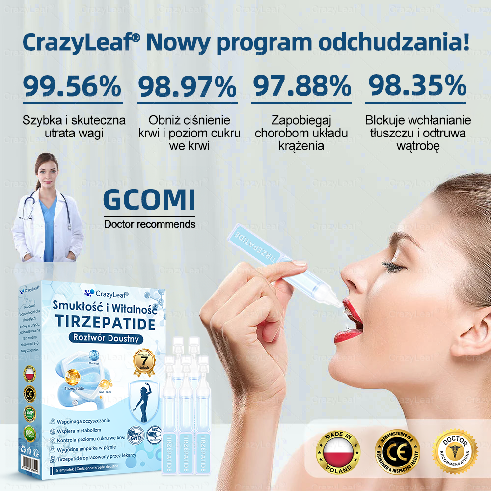 CrazyLeaf® Szczupłość i Witalność Tirzepatide – doustny roztwór wspierający odchudzanie, ciśnienie i poziom cukru