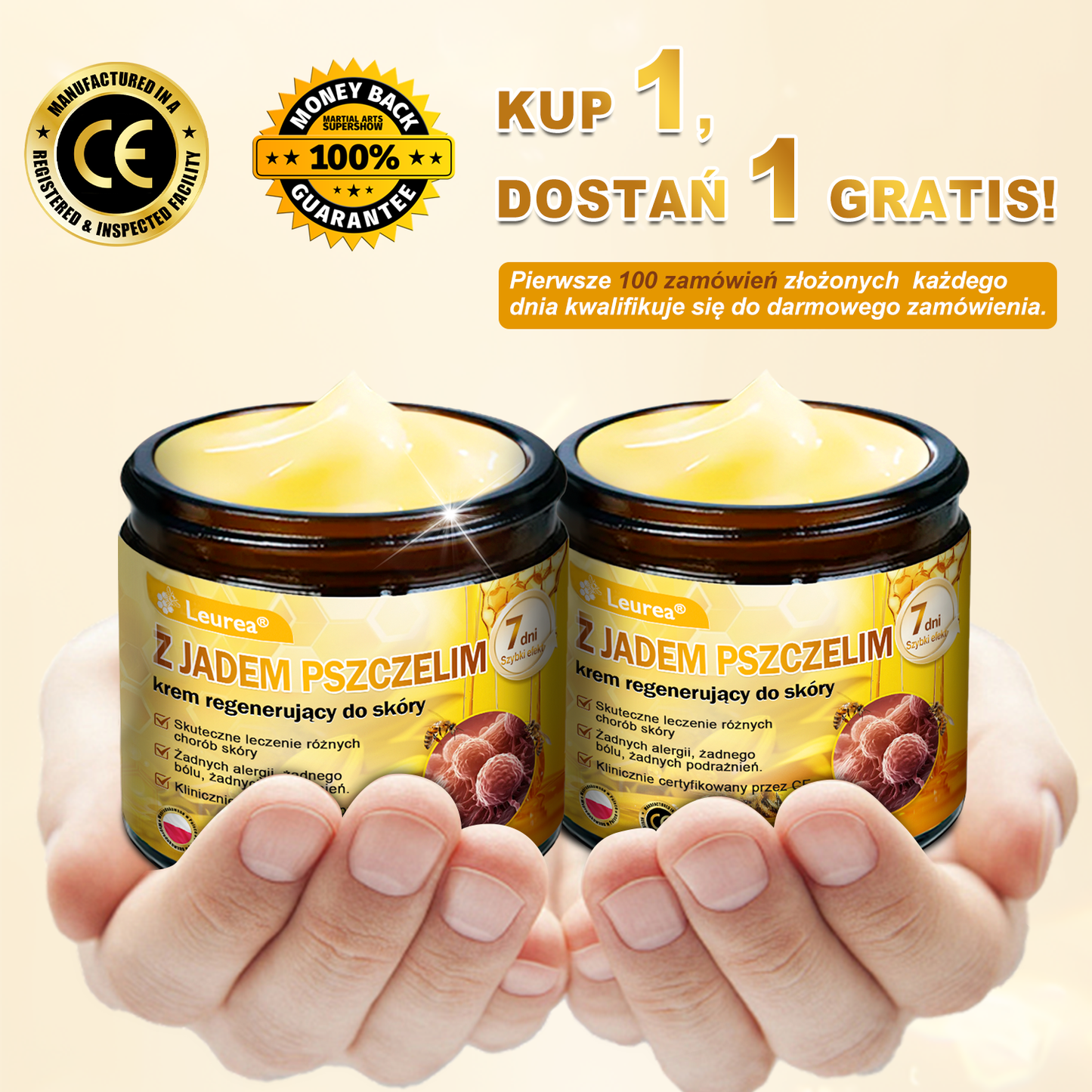 Leurea® Krem z Jadem Pszczelim 🔥 Regeneracja skóry, redukcja zmarszczek i promienny wygląd – 50 ml