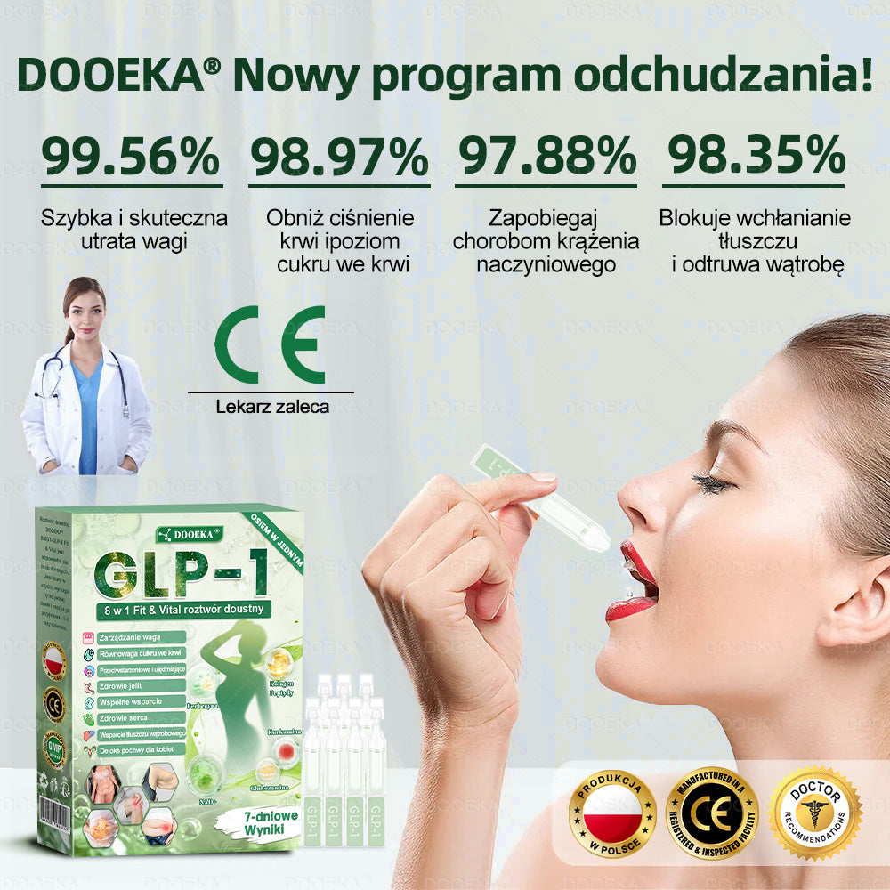 💥 DOOEKA® GLP-1 8 w 1 Fit & Vital roztwór doustny – Raz dziennie, widoczne zmiany w ciągu 7 dni / W przypadku otyłości, zdrowia serca i układu krążenia, cukrzycy, bezdechu sennego, zdrowia jelit, problemów ze stawami i wielu innych