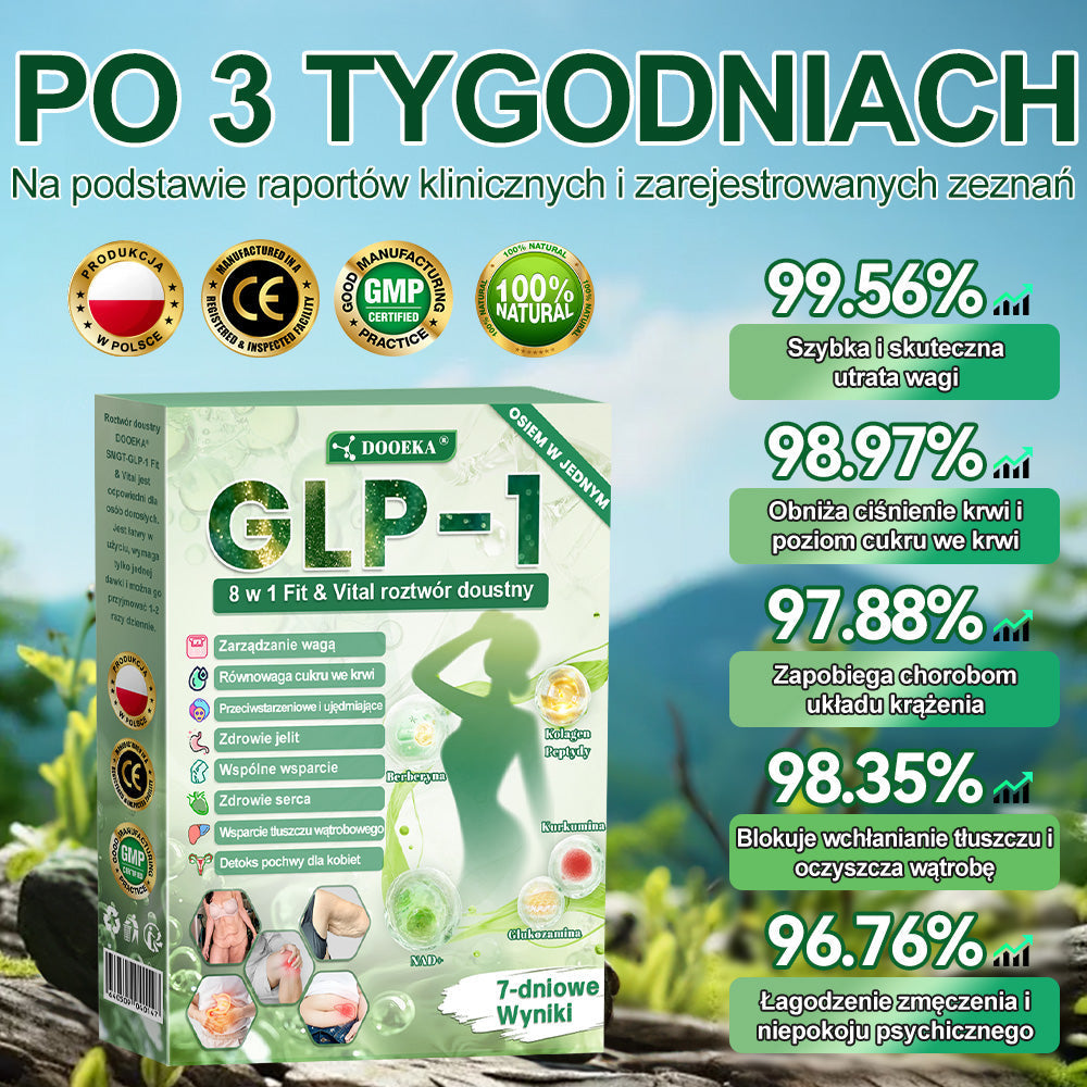 💥 DOOEKA® GLP-1 8 w 1 Fit & Vital roztwór doustny – Raz dziennie, widoczne zmiany w ciągu 7 dni / W przypadku otyłości, zdrowia serca i układu krążenia, cukrzycy, bezdechu sennego, zdrowia jelit, problemów ze stawami i wielu innych
